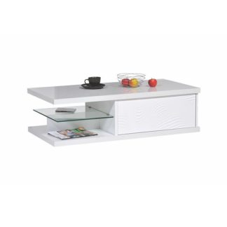 An Image of Carmen Coffee Table In White Gloss With 1 Drawer And Glass Shelf