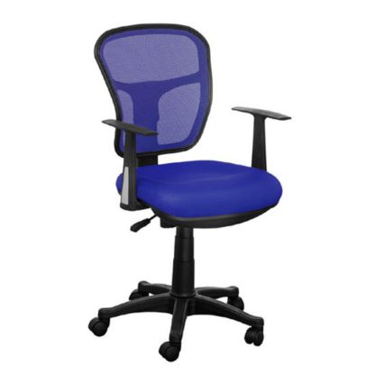 6eca95e390627135db1b4384bb5f16f1a7ab88180c056cb4e0e38668422e09a4.jpg An Image of Santo Blue Padded Fabric Seat With Mesh Back Rest Office Chair