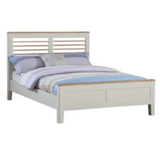 An Image of Trimble Wooden Double Size Bed In Spanish White Painted