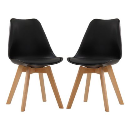 An Image of Louvre Black Finish Dining Chairs In Pair