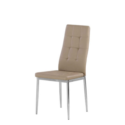 An Image of Cosmo Dining Chair In Taupe Faux Leather With Chrome Legs