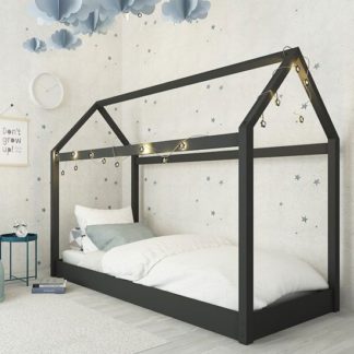 An Image of Hickory Wooden Single House Bed In Black