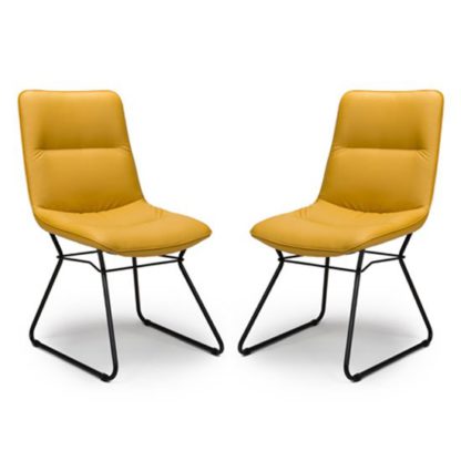6f0a7574e314813a6488c3b51dd760c330983371a7fa615d4190f9891b5a979e.jpg An Image of Darcy Ochre Faux Leather Dining Chair In A Pair