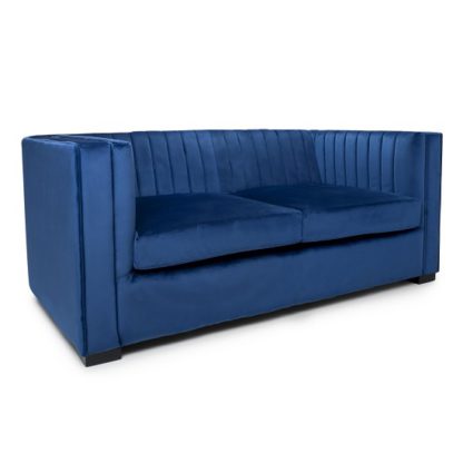 6f2648c62515d90a938856b5bf7625688cbbc00ccc92833ca81a8c24d3f38c13.jpg An Image of Torin 2 Seater Sofa In Blue Brushed Velvet