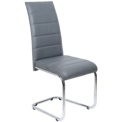 An Image of Daryl Dining Chair In Grey PU Leather With Stainless Steel Legs