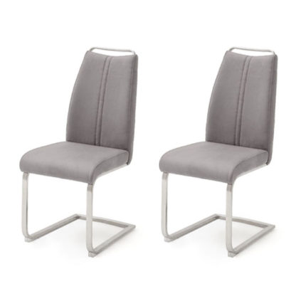 An Image of Giulia Ice Grey Leather Cantilever Dining Chair In A Pair