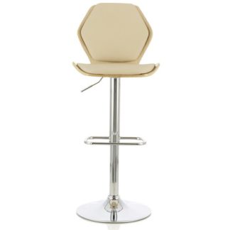 An Image of Melanie Bar Stool In Oak And Cream PU With Chrome Base