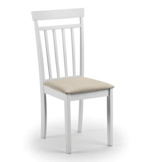 An Image of Meridian Wooden Dining Chair In White With Ivory Fabric Seat