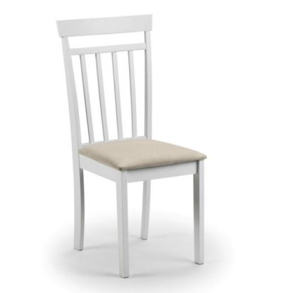 An Image of Meridian Wooden Dining Chair In White With Ivory Fabric Seat