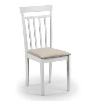 70143e54e6f4baa067ac39fa34cc4b37a7fc2afbc68194121e578c0d97e2cbe1.jpg An Image of Meridian Wooden Dining Chair In White With Ivory Fabric Seat