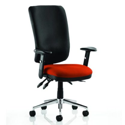 70530926a486a238c179ee3dd19e876c5b6f6629dca6c6637232d9b9d2413ca5.jpg An Image of Chiro High Black Back Office Chair In Tobasco Red With Arms