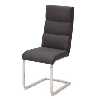 An Image of Hiulia Leather Cantilever Dining Chair In Anthracite
