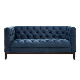 An Image of Okab 2 Seater Midnight Velvet Sofa In Blue