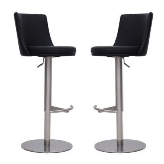 An Image of Fabio Bar Stools In Black Faux Leather In A Pair