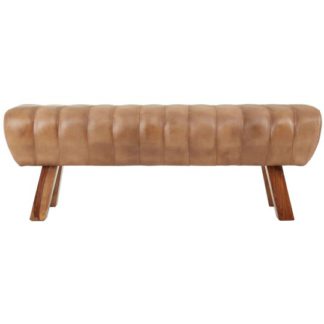 An Image of Australis Wooden Gym Stool With Brown Leather