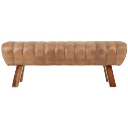 An Image of Australis Wooden Gym Stool With Brown Leather