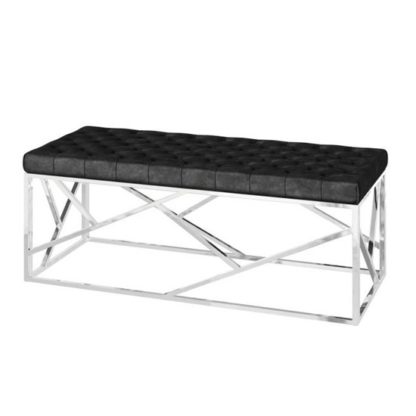 An Image of Kieta Velvet Fabric Upholstered Dining Bench In Black