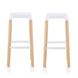 An Image of Hoker 76cm Bar Stools In Glossy White In A Pair
