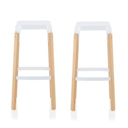 An Image of Hoker 76cm Bar Stools In Glossy White In A Pair