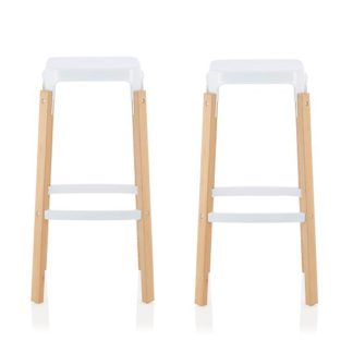 An Image of Hoker 66cm Bar Stools In Glossy White In A Pair