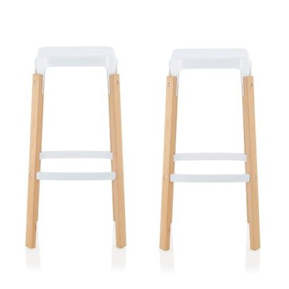 7141f906e6b4a742eb312382b959f5907fea67c08064ec194fa8d002885d20a0.jpg An Image of Hoker 66cm Bar Stools In Glossy White In A Pair