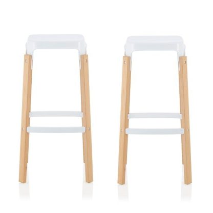 An Image of Hoker 66cm Bar Stools In Glossy White In A Pair