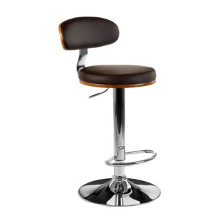 An Image of Crofton Bar Stool In Brown Faux Leather With Chrome Base