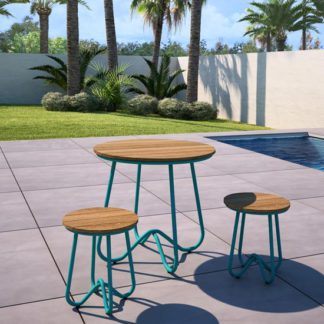 An Image of Novogratz Bobbi Bistro Set In Turquoise With 2 Stools