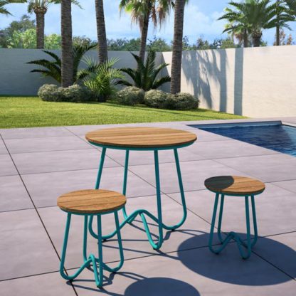 An Image of Novogratz Bobbi Bistro Set In Turquoise With 2 Stools