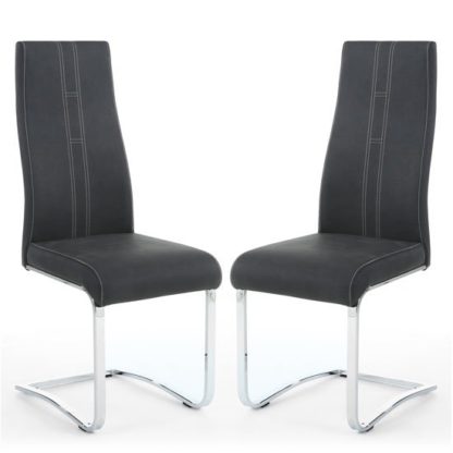 An Image of Nova Dark Grey Leather Cantilever Dining Chair In A Pair