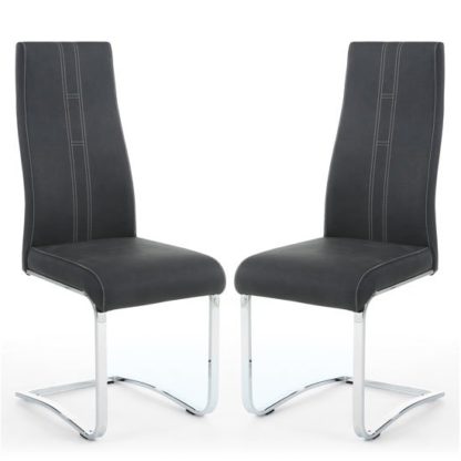7191f457efcbc24ba37673e182ea3fe2d5c0ffaa91068ecbe21ab5226f8812e5.jpg An Image of Nova Dark Grey Leather Cantilever Dining Chair In A Pair