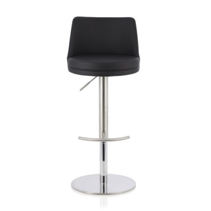 An Image of Niven Bar Stool In Black Faux Leather And Stainless Steel Base