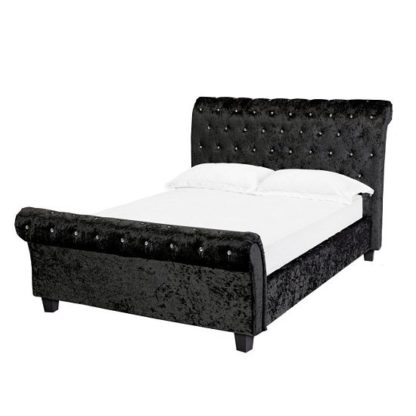 An Image of Quinn King Size Bed In Black Crushed Velvet With Dark Legs