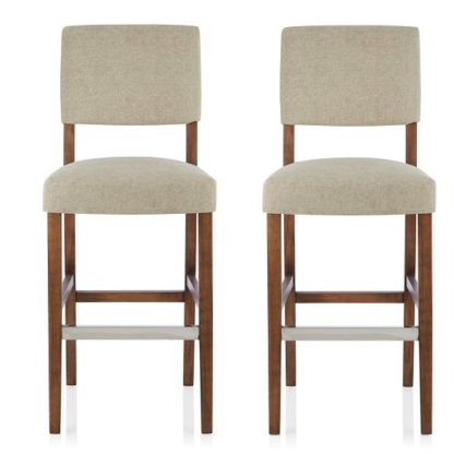 An Image of Vibio Bar Stools In Sage Fabric And Walnut Legs In A Pair