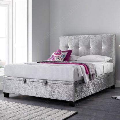 An Image of Florus Ottoman Storage Double Bed In Crushed Silver Velvet