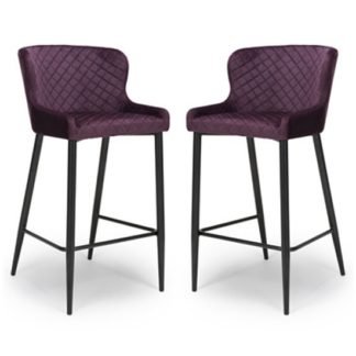 An Image of Malmo Mulberry Velvet Fabric Bar Stool In Pair With Metal Base