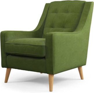 An Image of Content by Terence Conran Tobias, Armchair, Plush Vine Green Velvet, Light Wood Leg