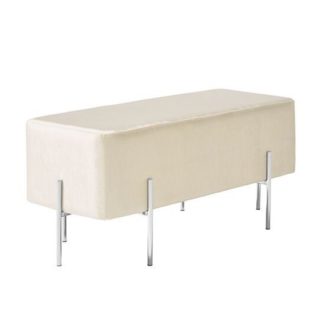 An Image of Ryman Bench In White Velvet And Polished Stainless Steel