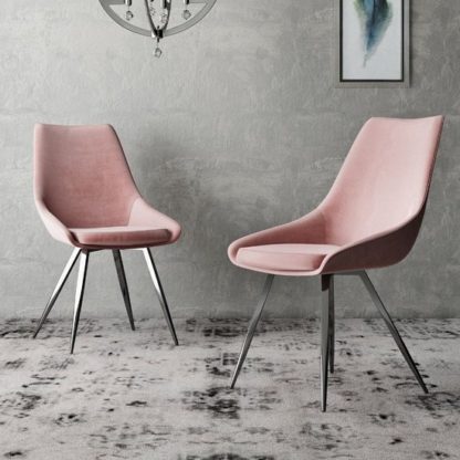 An Image of Lanna Pink Velvet Fabric Dining Chairs In Pair
