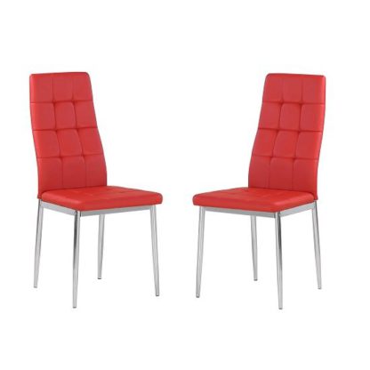 72d9a533c80d11dbb64629f6bf900103fddd5222914ca5c491e4ef10bf39cc53.jpg An Image of Cosmo Dining Chair In Red Faux Leather in A Pair