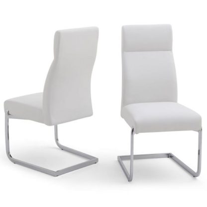 An Image of Swiss Cantilever Dining Chair In White Faux Leather In A Pair