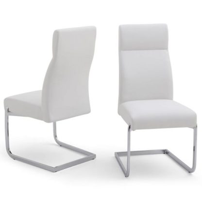 72f755abdce8b49a8c595f6d95b4ca30a6d4c255e7660d33c44eb6684b72c551.jpg An Image of Swiss Cantilever Dining Chair In White Faux Leather In A Pair