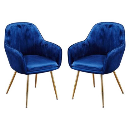 72fa6aed5dd3e283842c362543108495d539761cb5ec7a596bdaff70bd52ce0b.jpg An Image of Lara Royal Blue Dining Chair With Gold Legs In Pair