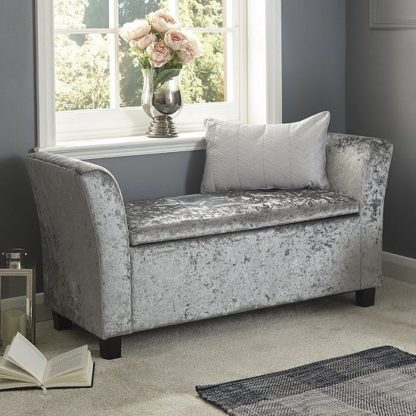 An Image of Charter Fabric Ottoman Seat In Grey Crushed Velvet
