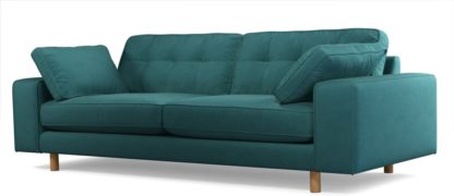 An Image of Content by Terence Conran Tobias, 3 Seater Sofa, Plush Kingfisher Blue Velvet, Light Wood Leg