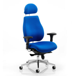 An Image of Chiro Plus Ergo Headrest Office Chair In Blue With Arms