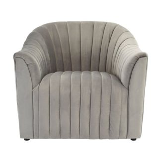 An Image of Larawag Grey Velvet Armchair With Natural Wood Feets