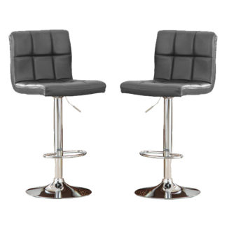 An Image of Cubik Grey Faux Leather Bar Stools In Pair With Chrome Base