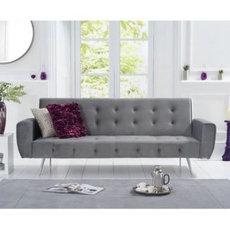 An Image of Minter Velvet High Backrest Sofa Bed In Grey With Metal Legs