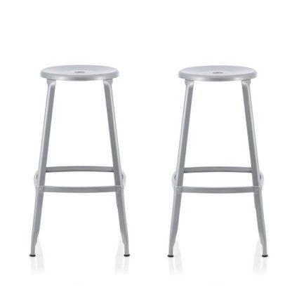 An Image of Bryson 76cm Metal Bar Stools In Silver In A Pair